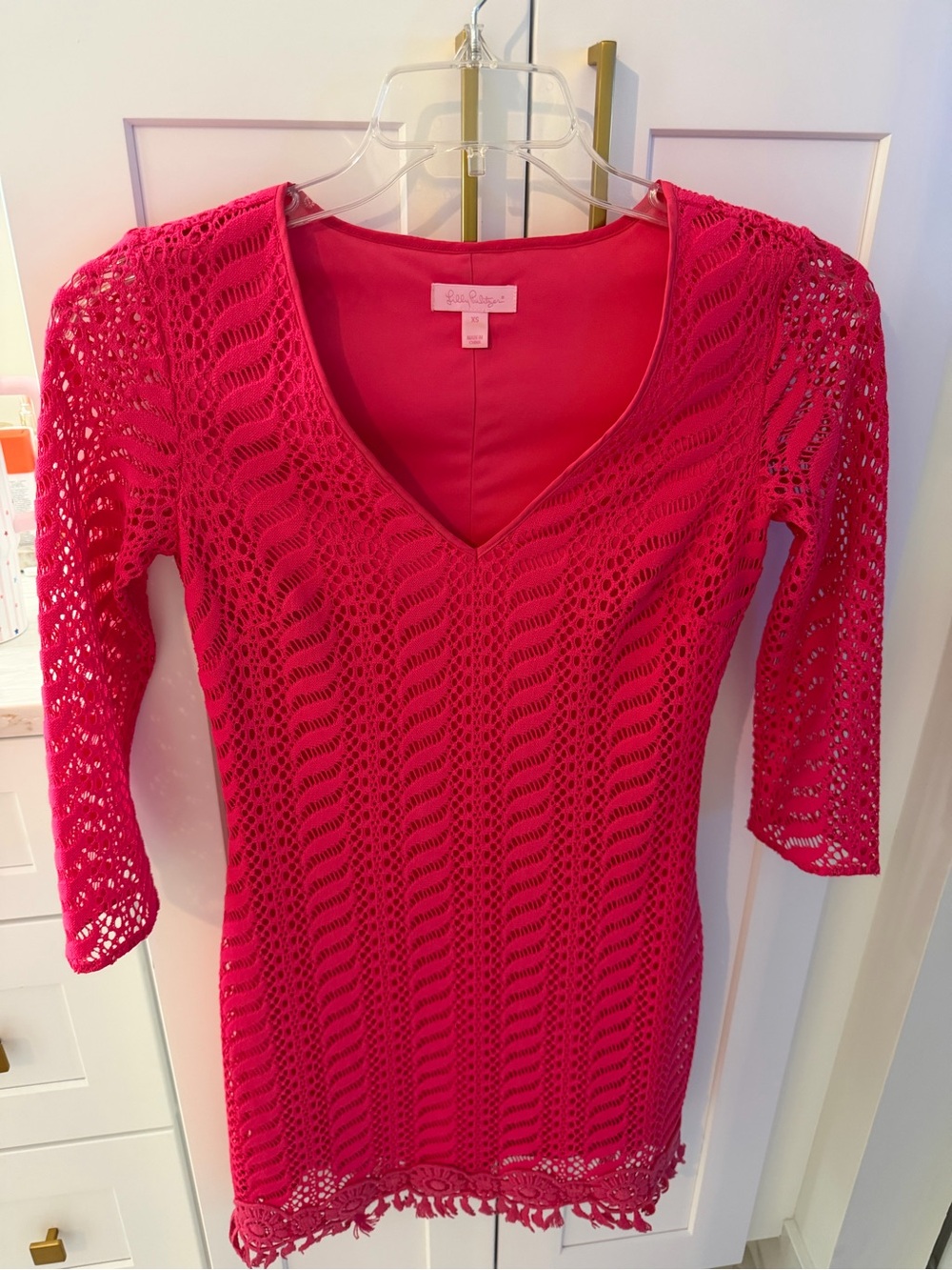 Lilly Pulitzer Bright Fuchsia Crochet V-Neck Mini Dress